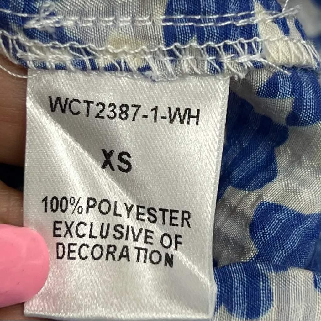 NWT Anthropology THML xs embroidered puff sleeve Blue Pink Floral Blouse ruffle - Image 3