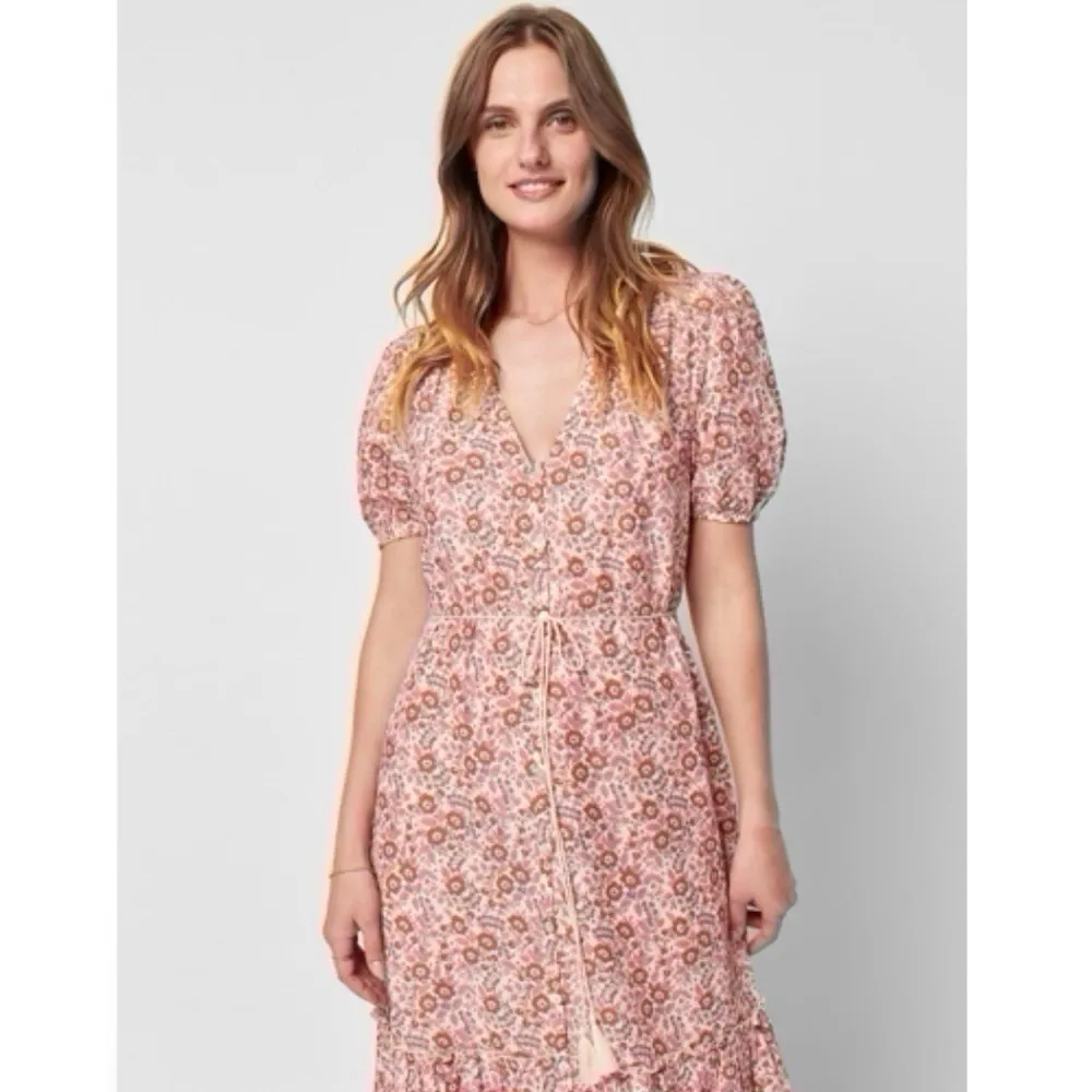 NEW Faherty Orinda Floral Print Organic Cotton Maxi Dress Earth Block Print - Image 2