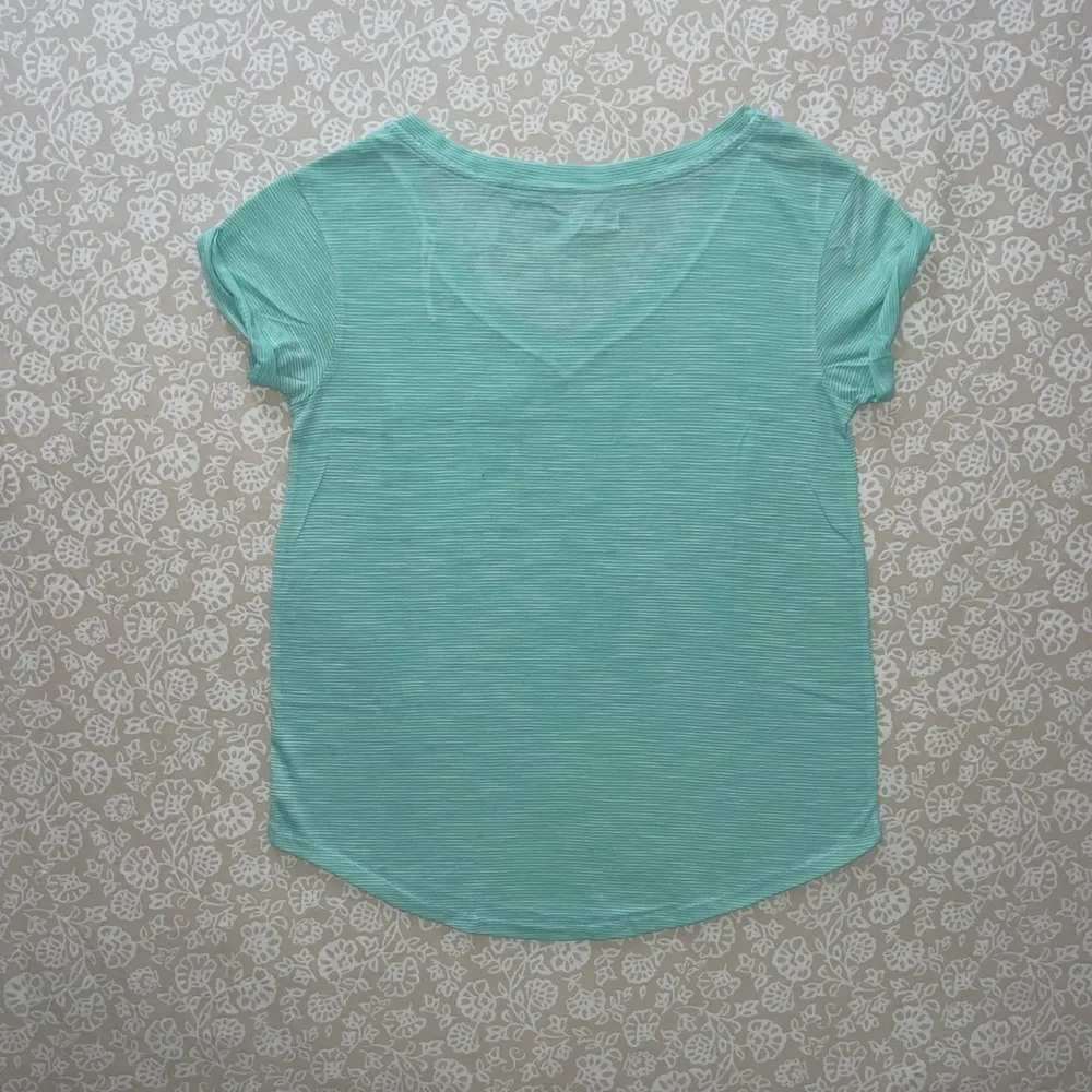 Aerie Mint Green Striped V-Neck Shirt - Image 3