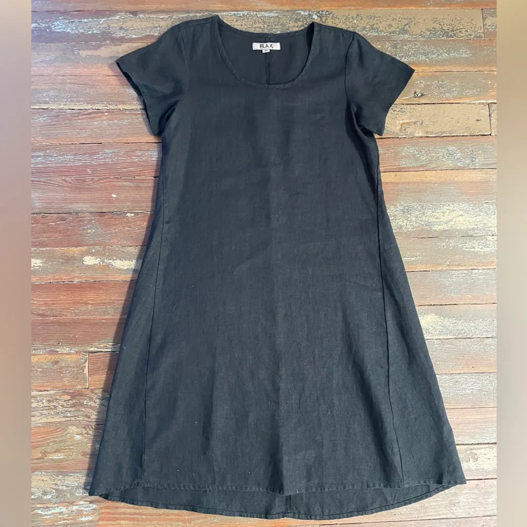 Flax Park Linen Short Sleeves Lagenlook Dress in Nine Iron Sz P (US 4-6) 💛🎀 - Image 10