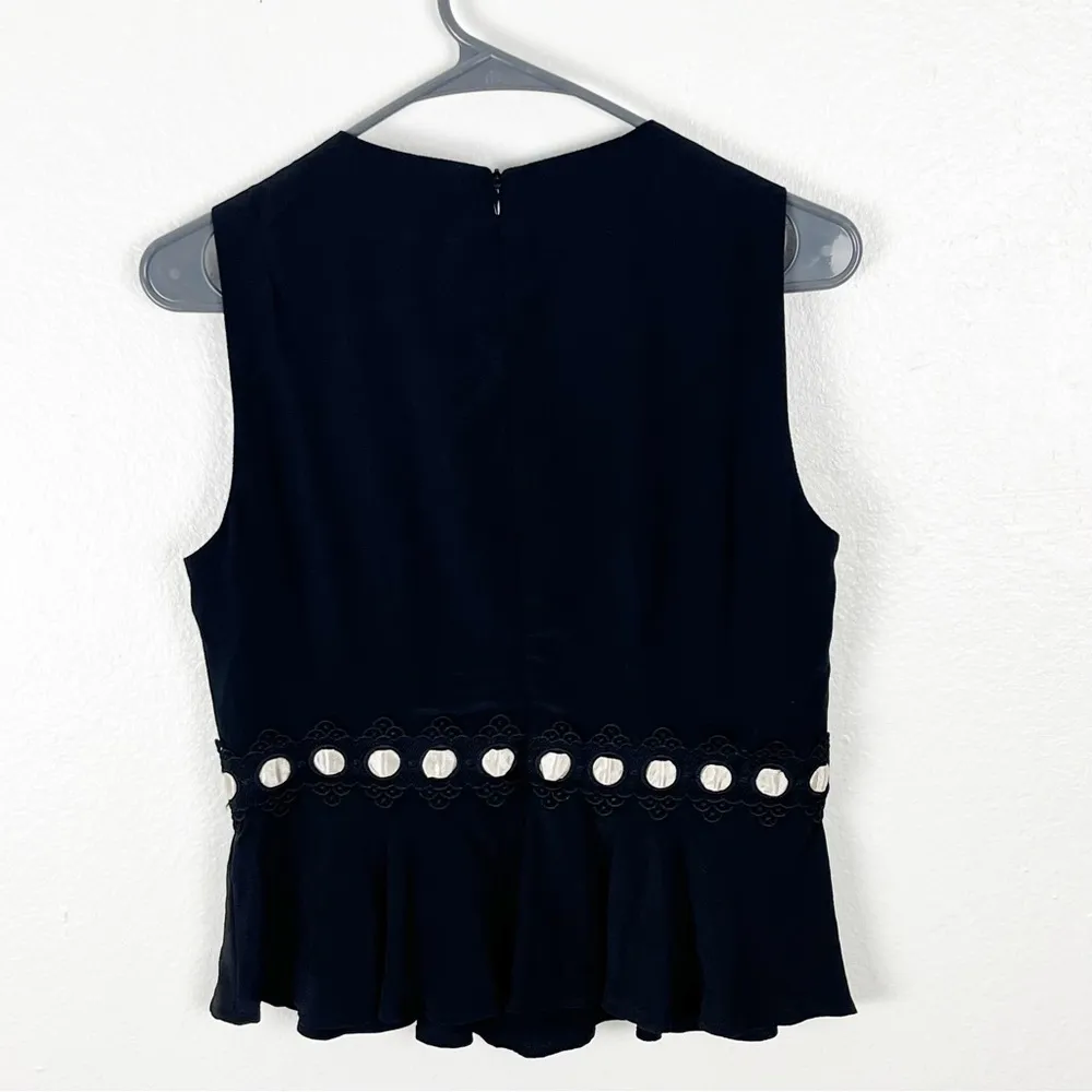 NANETTE LAPORE Poise Black 100% Silk Embroidered Lace Inset Sleeveless Top 2 - Image 2