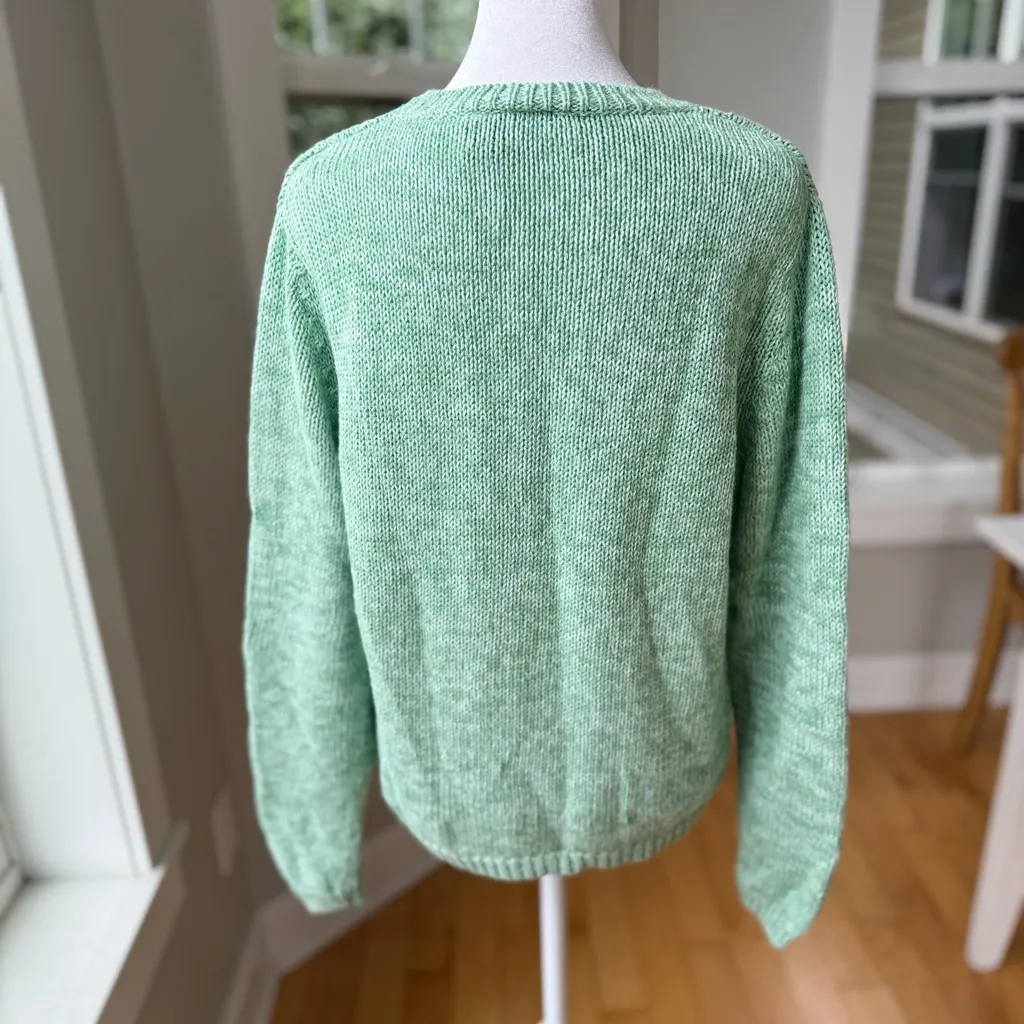 Vintage 90s Northcrest Mint Green Cableknit Ramie Cotton Sweater Size Small - Image 4