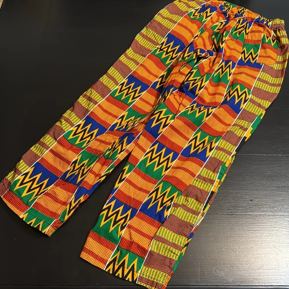 Yevu Ghana Vibrant Multicolor Patterned Pants Unisex Red - Image 5