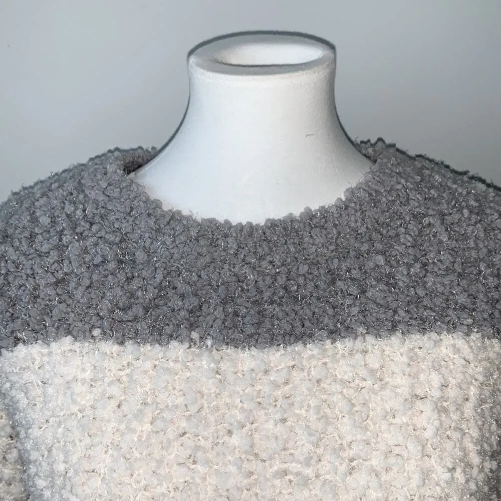 Pink Rose Striped Color Block Popcorn Knit Sweater Sz M - Image 2