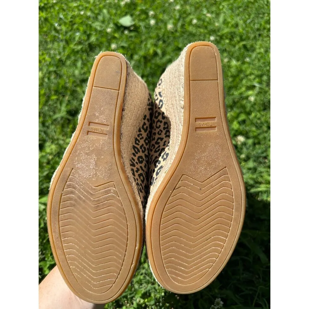Toms Peep Toe Wedge Sandal Natural Textured Small Leopard Print Size 10 - Image 7