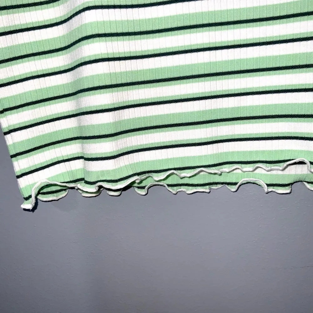 ASOS Design Green Striped Short Sleeve Cropped Ribbed Round Neck Top 10 - Image 5