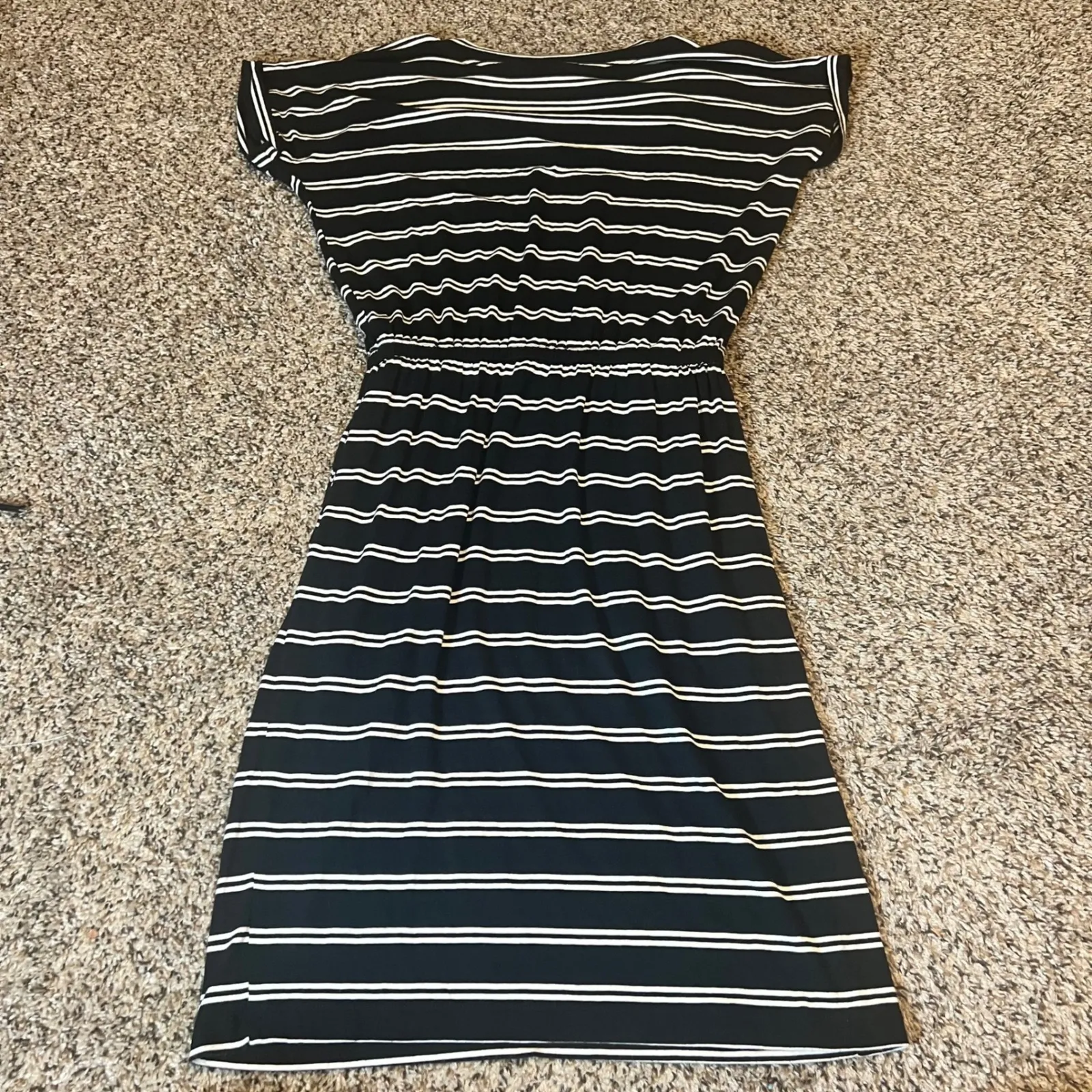 Banana Republic Black White Stripe Midi Dress Elastic Waist Side Pockets XS - Image 6