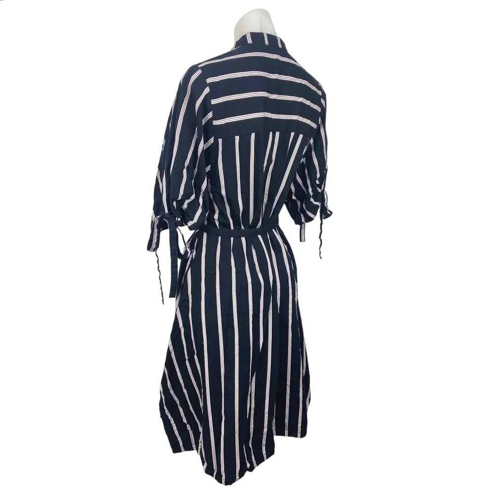 Zara Basic Blue Pink Striped Half Tie Sleeve Button Down Mini Shirt Dress Size S - Image 2