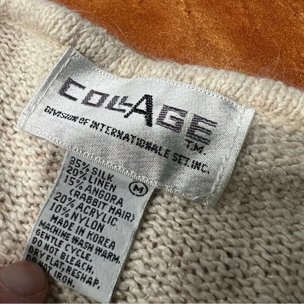 Vintage Collage Nordic Print Silk Linen Angora Sweater Vest medium Made Korea Blue - Image 4