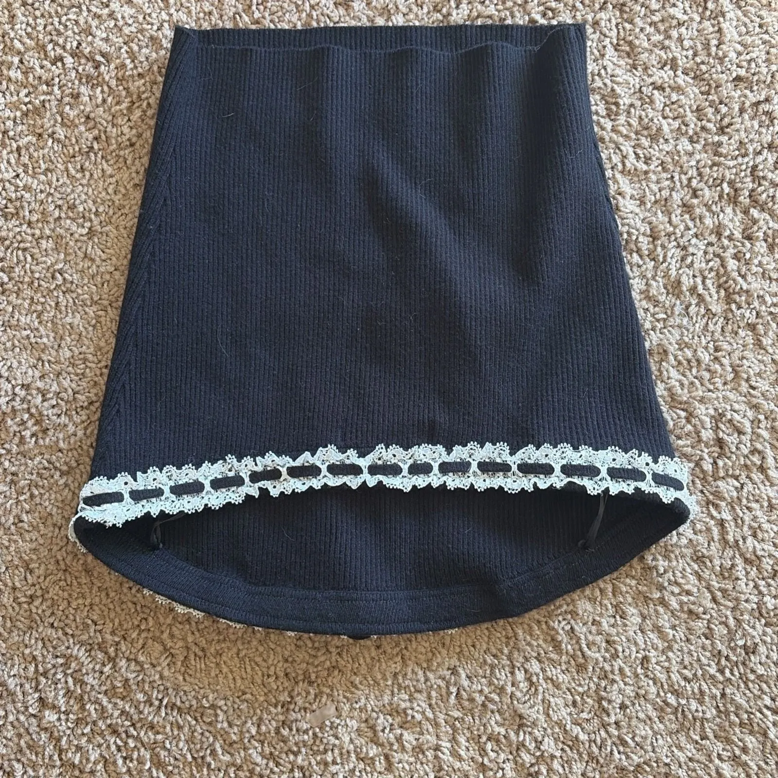 All in Favor Black White Lace Ribbon Trip Ribbed Knit Crop Top Shirt XS NEW NWT - Image 5