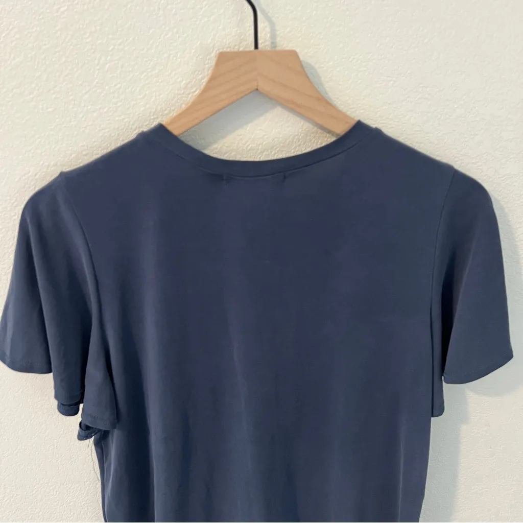 Green Envelop Soft Modal Blue V Neck Button Front‎ Flutter Sleeve Popover Top Size M - Image 8