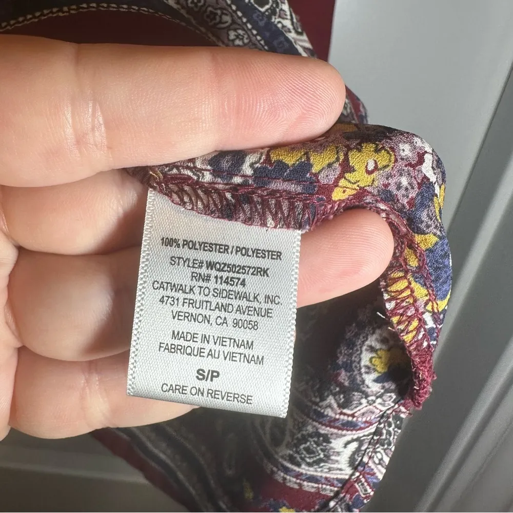 Pleione  Maroon Boho Print V Neck Long Sleeve Blouse S - Image 7