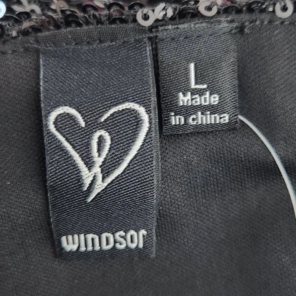 Windsor  Black Sequin One Shoulder Bodycon Mini Dress with Cutout NWT Size Large - Image 7