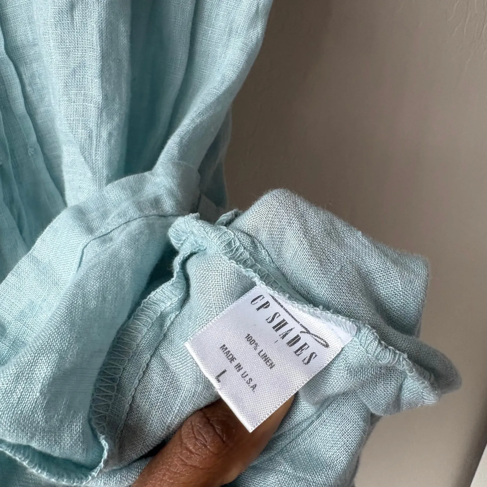 CP SHADES Linen Tunic Dress Regina Pleated V-Neck Short Sleeve Dress Size L - Image 6