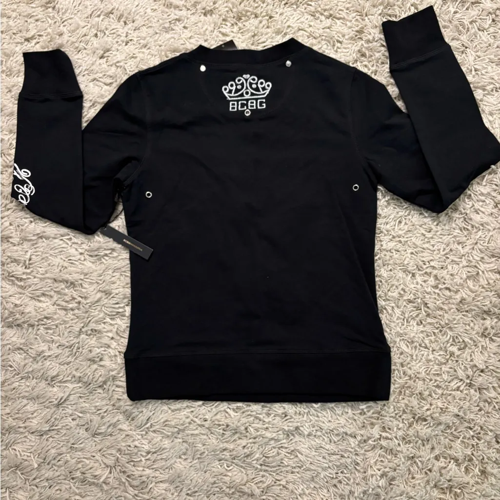 BCBGMaxAzria Black Sweatshirt with White Accents Size M - Image 6