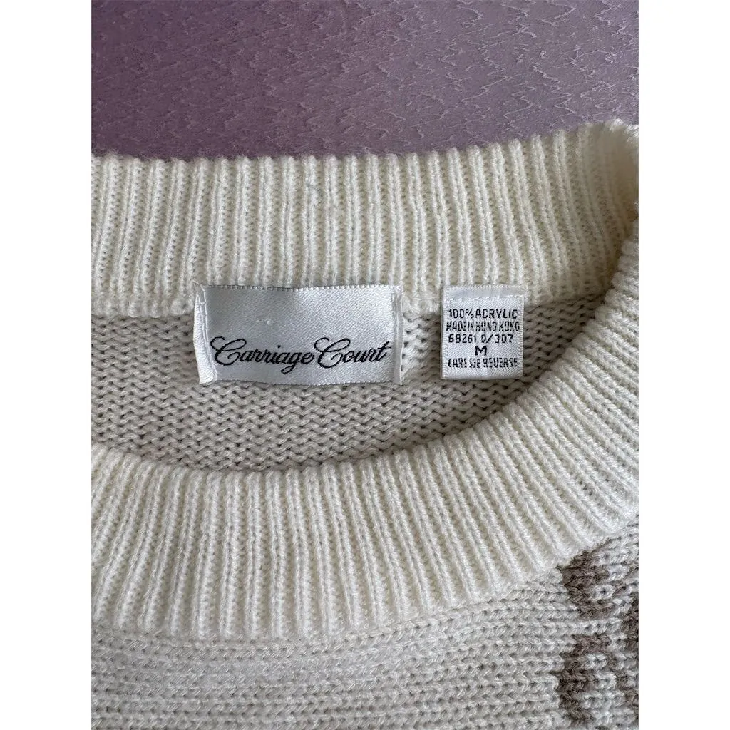 Carriage Court Women's M Ivory Floral‎ Embroidered Vintage Sweater Size M - Image 3
