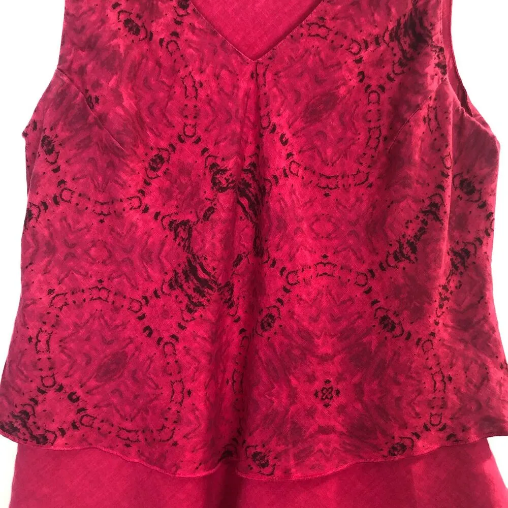 Click Floral Top Womens Large Vintage Linen Ruffle Beachy Lagenlook Coastal Chic Pink - Image 4