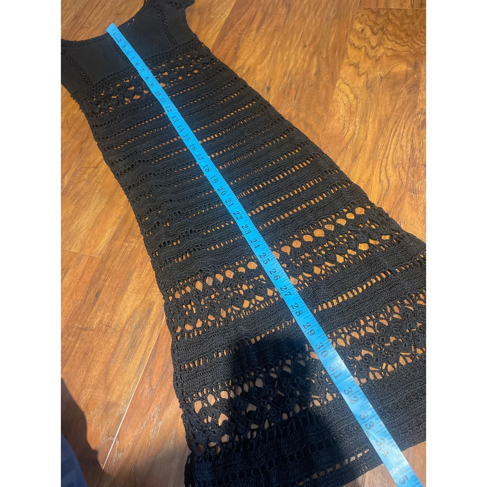 Vintage 90s Y2K HUGO BUSCATI Crochet Dress DARK COTTAGECORE Sheer Knit Fits Sz 0 Black - Image 7