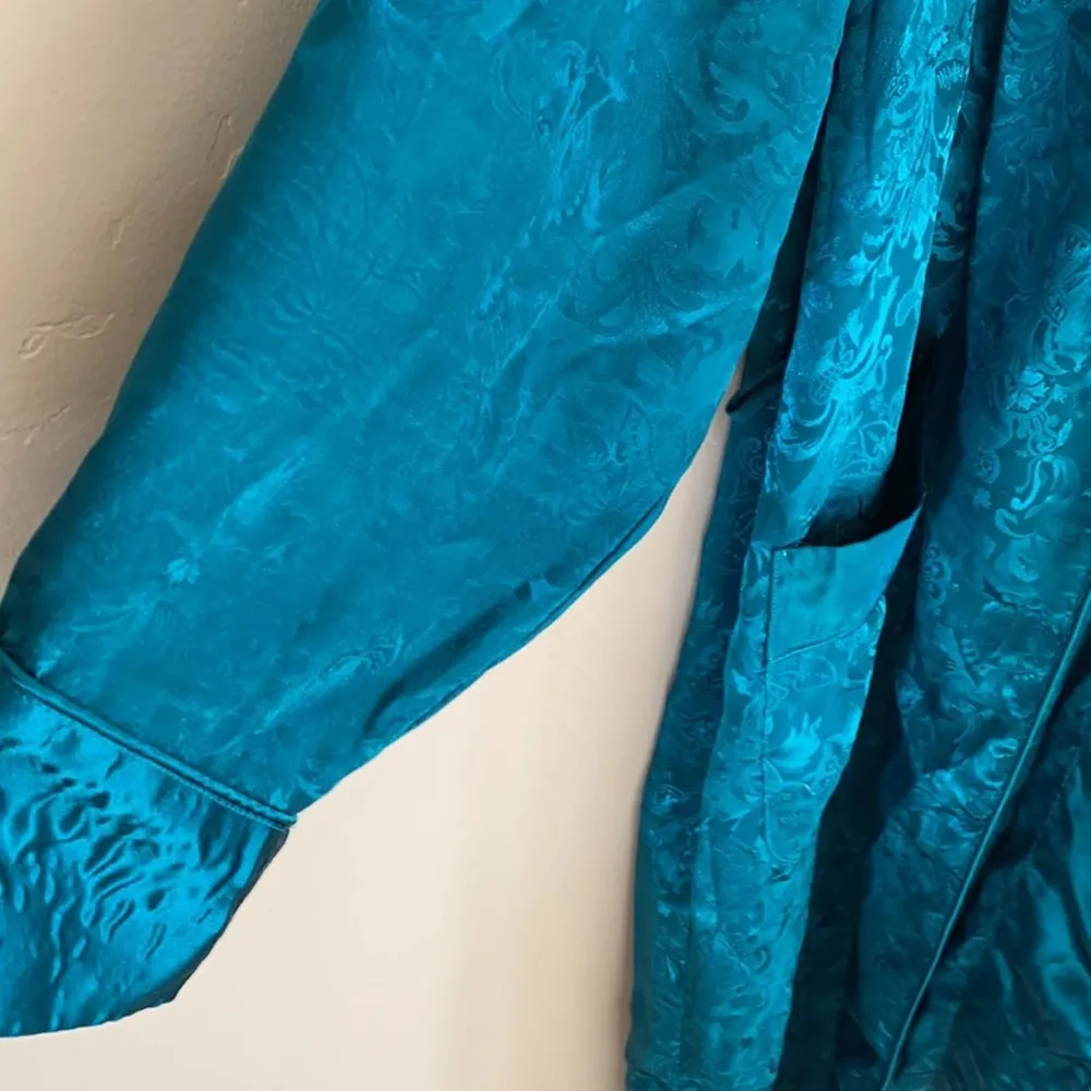 Victoria’s Secret Vintage Gold Label Emerald Green Floral Printed Robe Size: P/S - Image 4