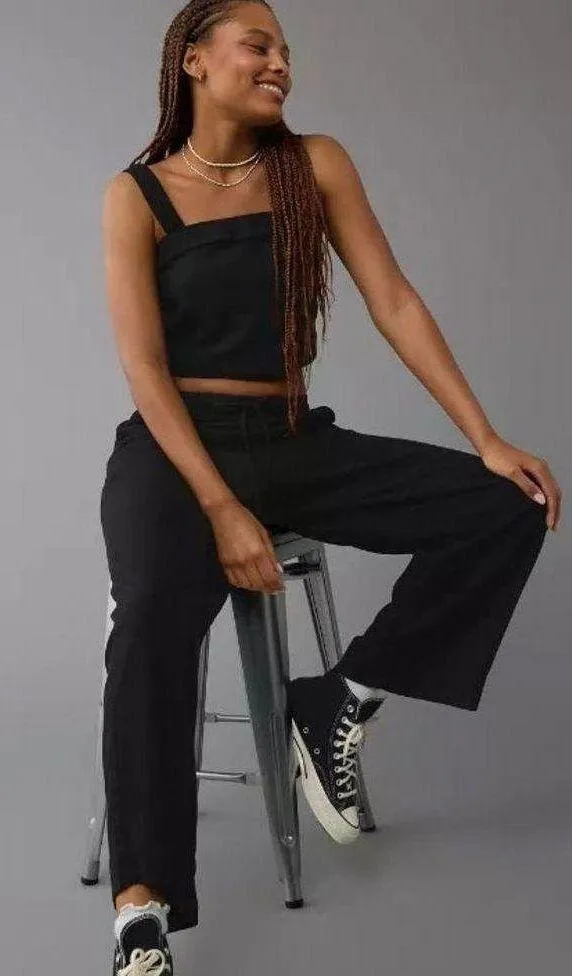 American Eagle Flowy Lightweight Drawstring Viscose Pants in Black Size L - Image 5