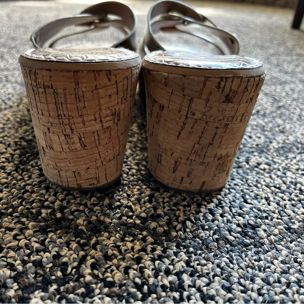 Sam Edelman Raynere Sandals - Cork Wedge Platform Gold Metallic Leather Slide - Image 4