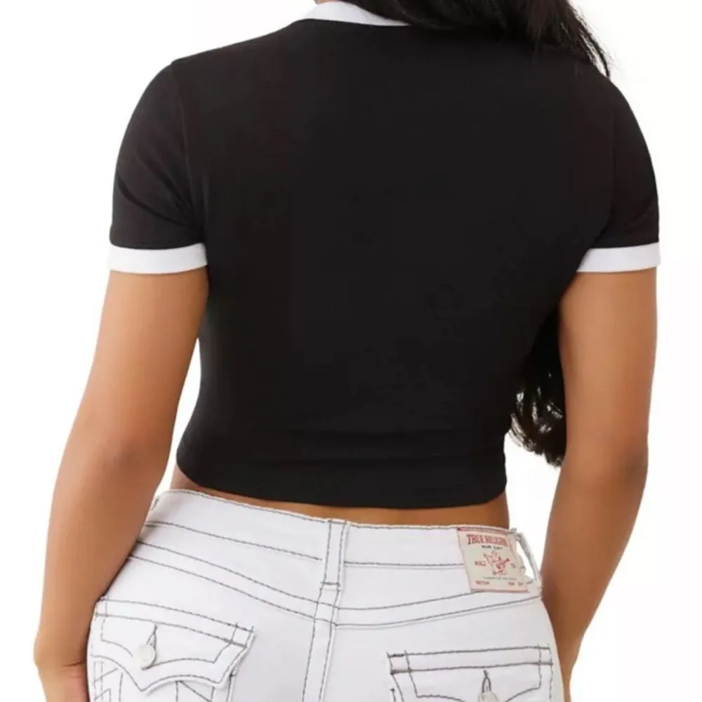 True Religion Ringer Baby Tee with Crystal Logo Black Small NWOT - Image 3