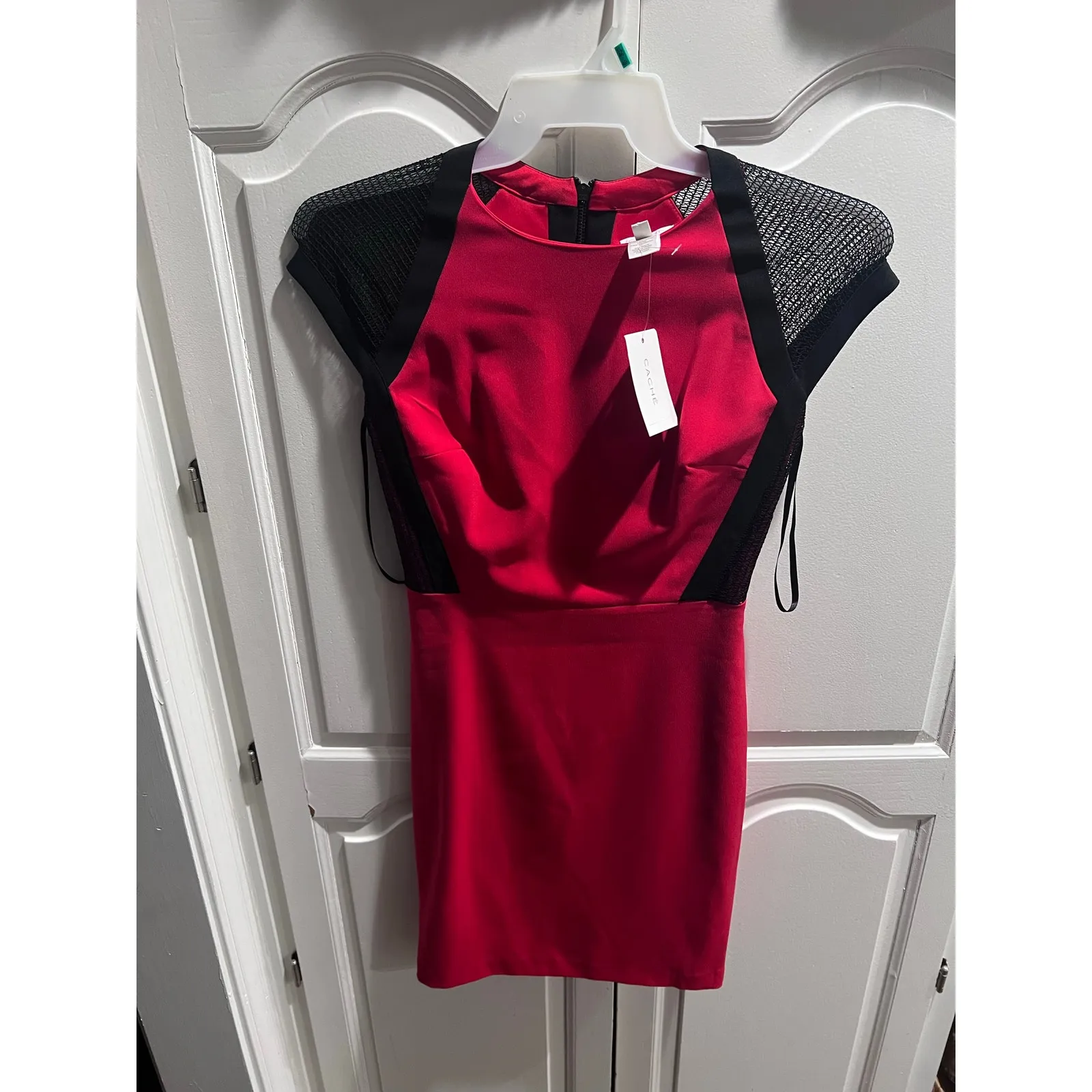 Caché Women’s Red Black Mesh Bodycon Cocktail Mini Dress Size 0 NWT - Image 10