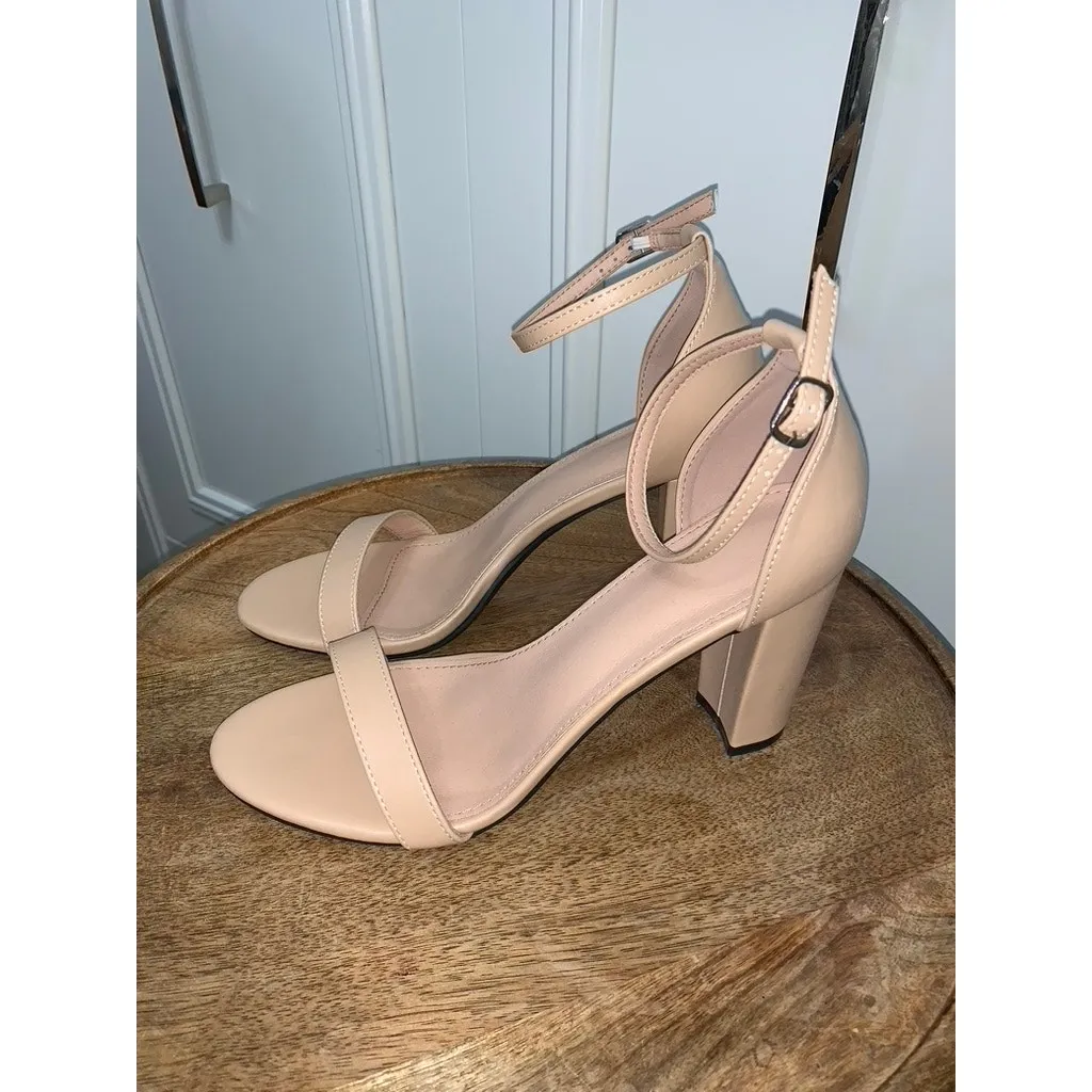 SHEIN Women's Beige Slingback Sandals Size 10 Block Heel Ankle Strap Party‎ - Image 4