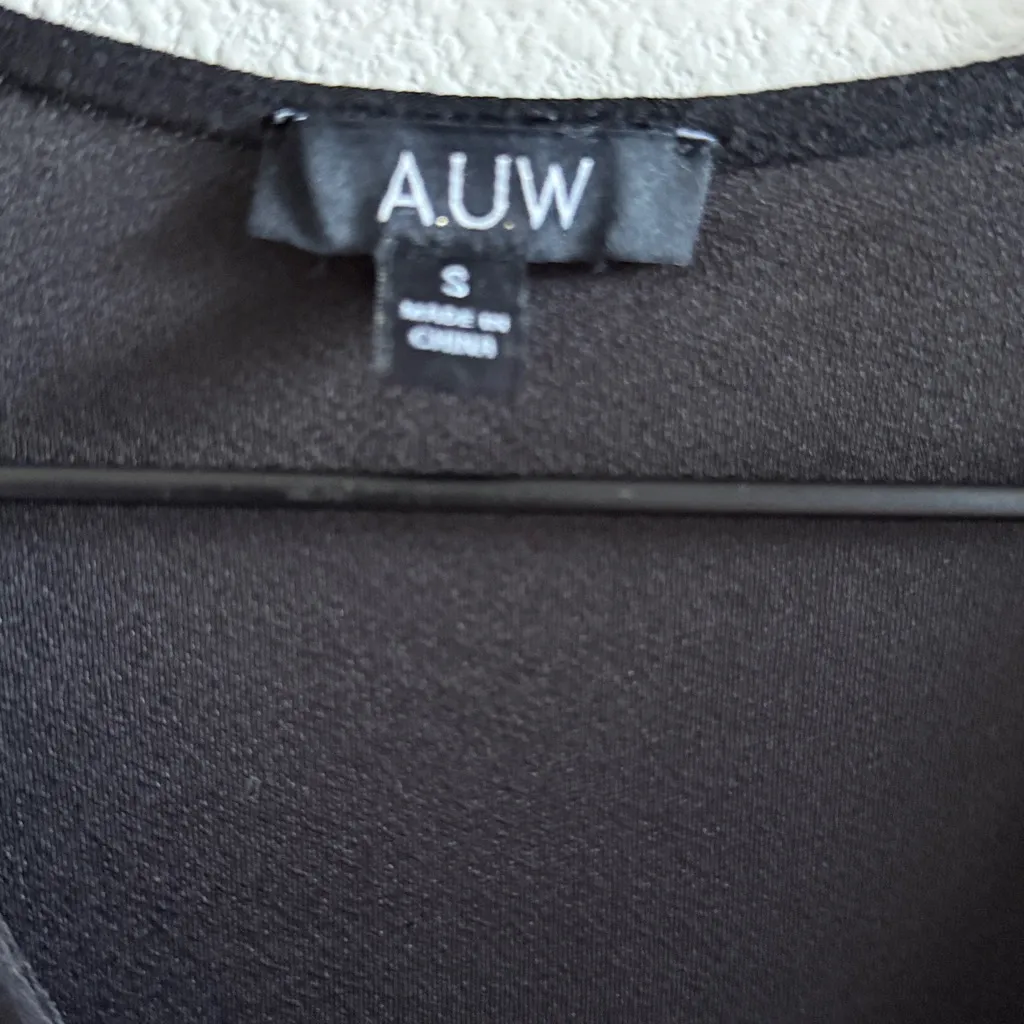 AUW Black Wrap Blouse with Flutter Short Sleeve Small - Image 3