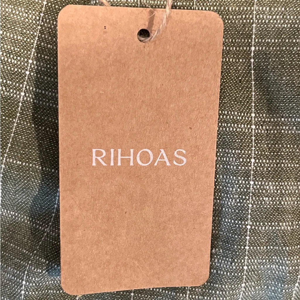 NWT RIHOAS Green Checkered Striped Cotton Linen Blend Shorts Small Pockets - Image 7