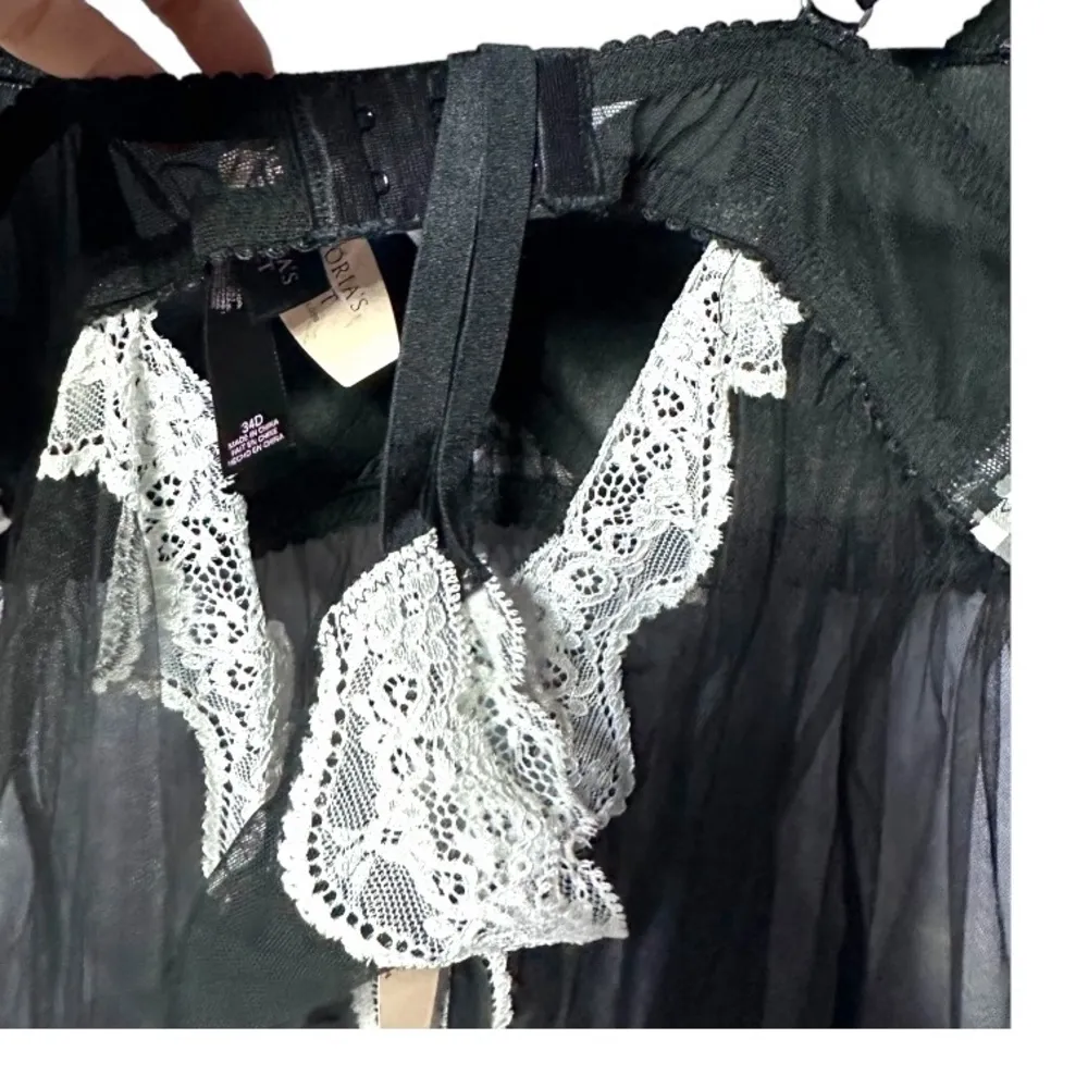 Victoria Secret Gingham Babydoll Sheer NWT Black White & Matching Thong 34D - Image 10