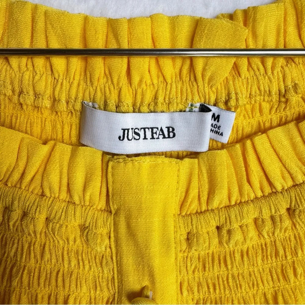 Bright Yellow Cropped On/Off Shoulder Shirred Smocked Gauzy Fiesta Top Just Fab - Image 5