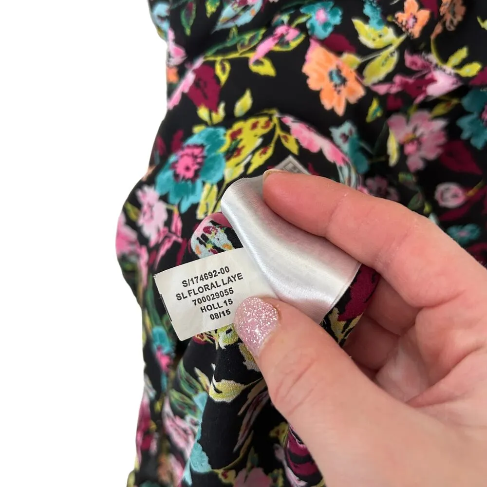 Banana Republic Black Floral Belted Tiered Dress Sz M - Image 6