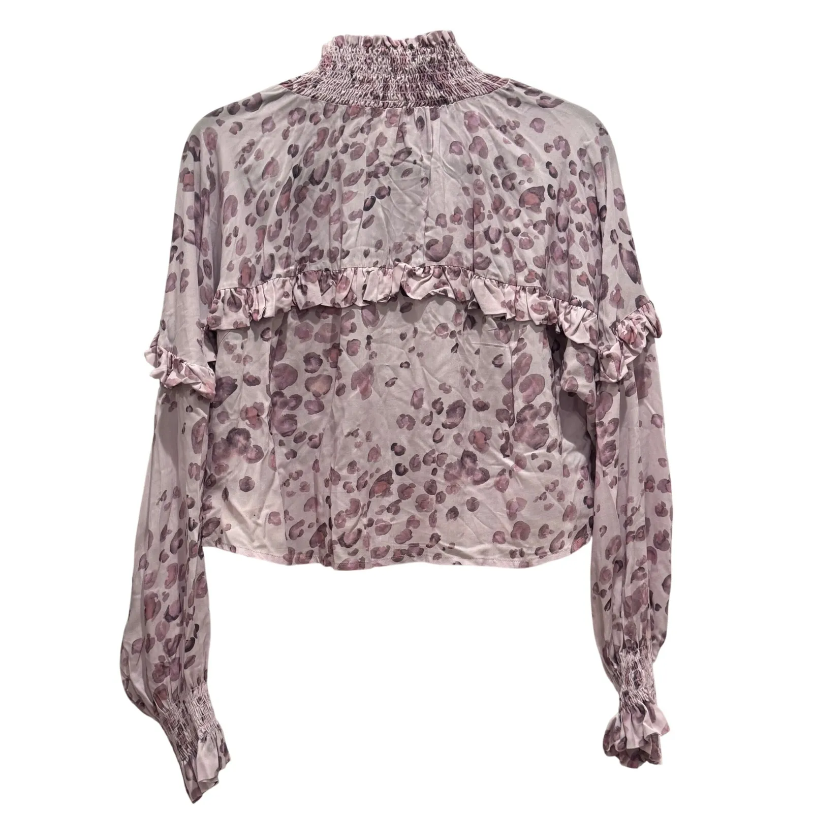 Jen's Pirates Booty Leopard Ruffle Smocked Neck Tie Neck Long Sleeve Blouse Sz S - Image 4