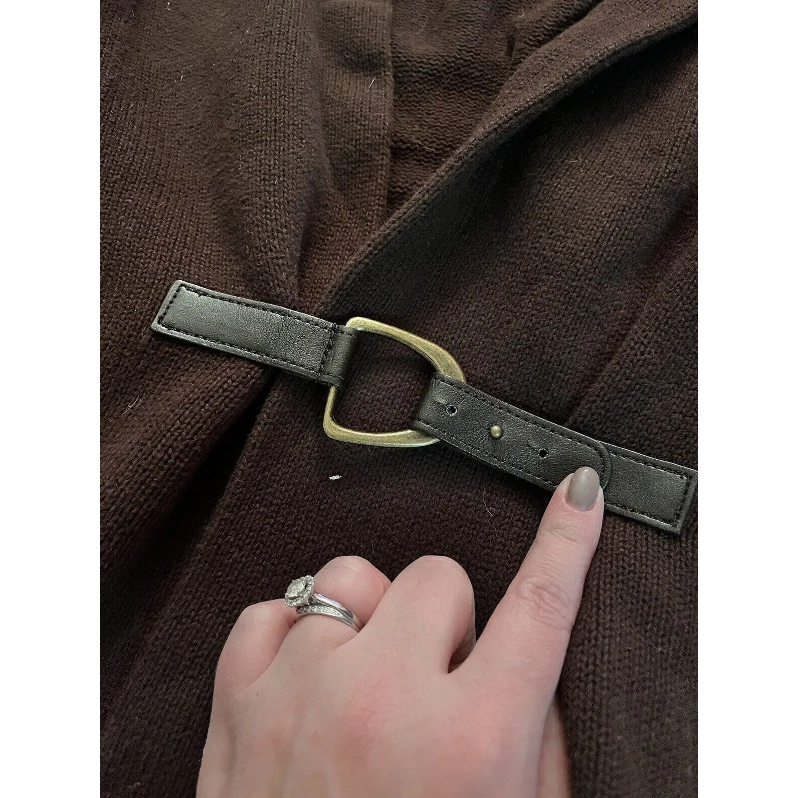 Chaps Sweater Womens Small Cardigan Brown Lapel Knit Sleeveless Office Casual - Image 2