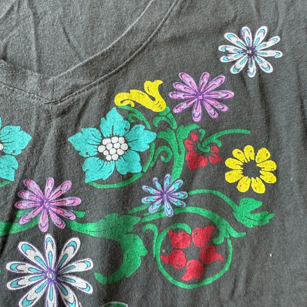 LOL Vintage Floral Grey Short Sleeve Tee T - Image 2