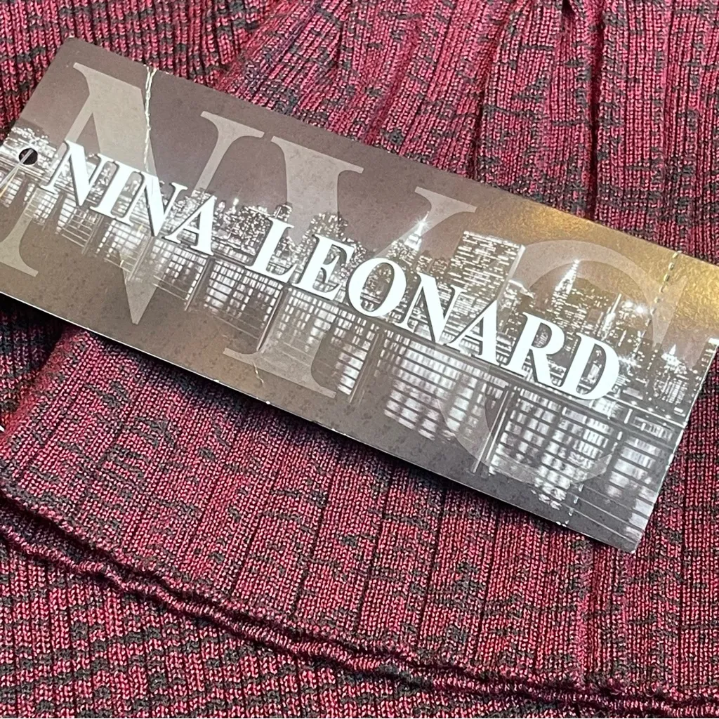 New Nina Leonard Bell Sleeve Midi Sweater Dress Wine Burgundy Ribbed Knit Sz L - Image 9