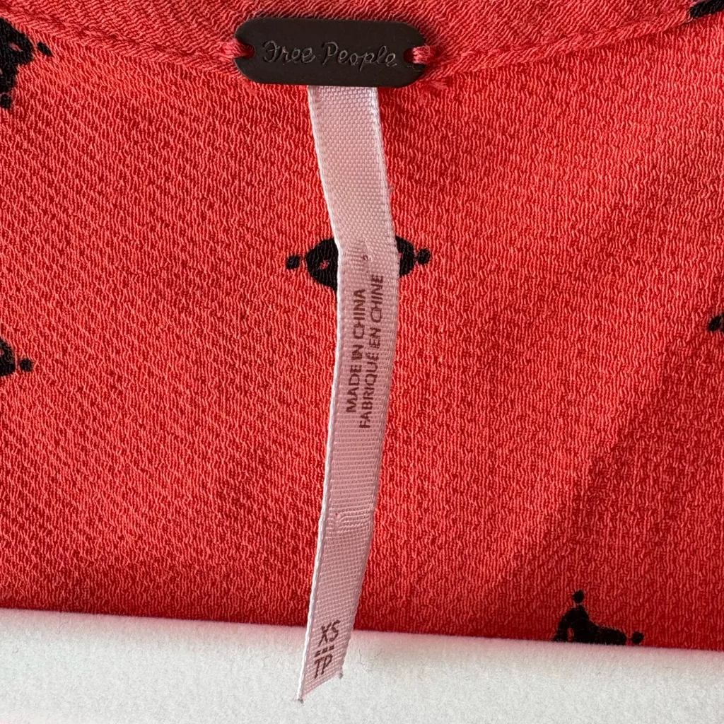 Free People Red and Black Floral Long Sleeve Dress - Image 4