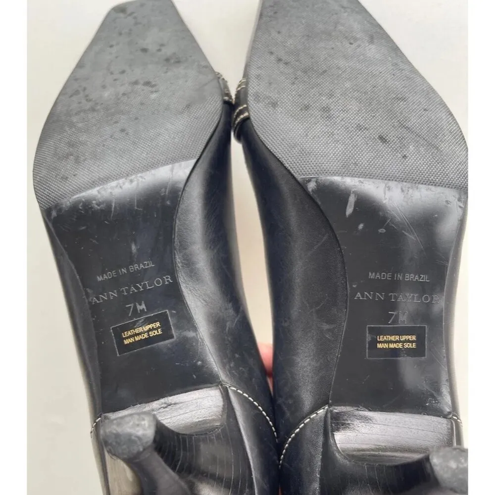Vintage Ann Taylor Womens Black Kitten Heels w/Square Toes Buckle Stiched Sz 7 - Image 13