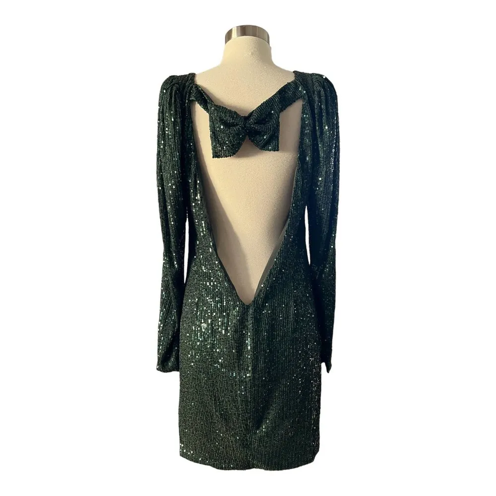 CAROLINE CONSTAS Julia Mini Dress Bow Detail Sequined Tulle Cocktail Party Large - Image 14