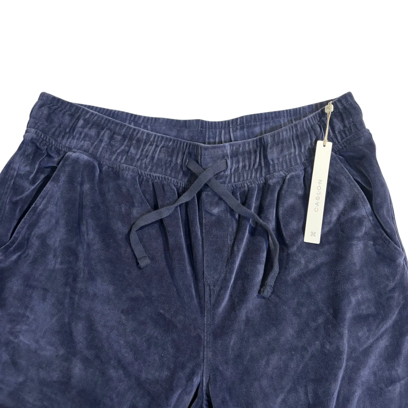 Calson Velour Crop Jogger Pants Ladies Large Navy Indigo Drawstring Lounge - Image 3