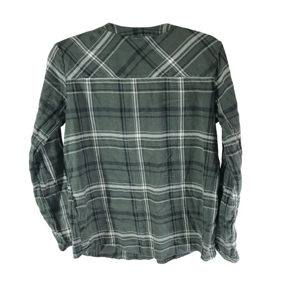 EDC Womens Popover Flannel Shirt Organic Cotton Plaid Green S - Image 2