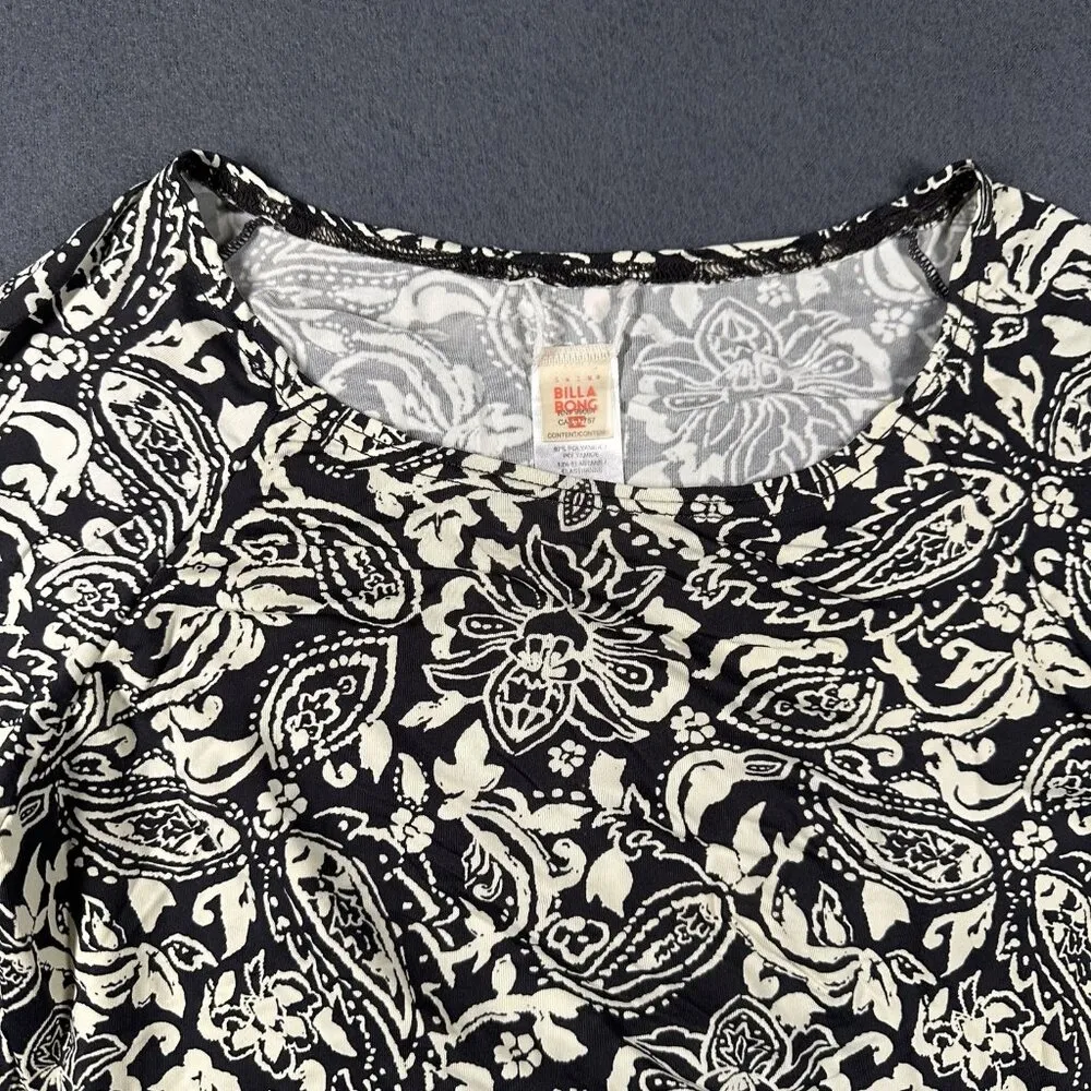 Billabong Crop Top Womens Small Black Ivory Paisley Floral Long Sleeve Surf Swim - Image 3