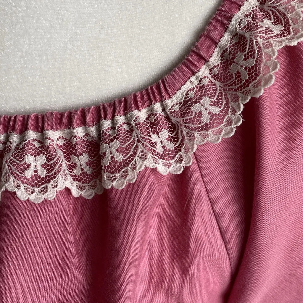 VTG Pitchfork Brand Lace Detail Puff Sleeve Western Square Dance Rockabilly Pink Size L - Image 3