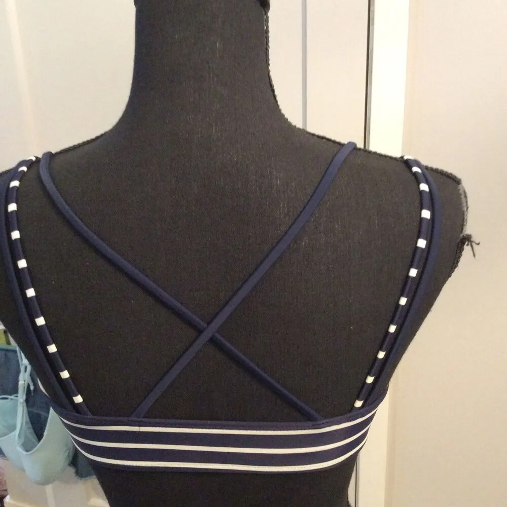 Aerie Blue White Striped Bikini Top Swim Size Small Criss Cross Back - Image 4
