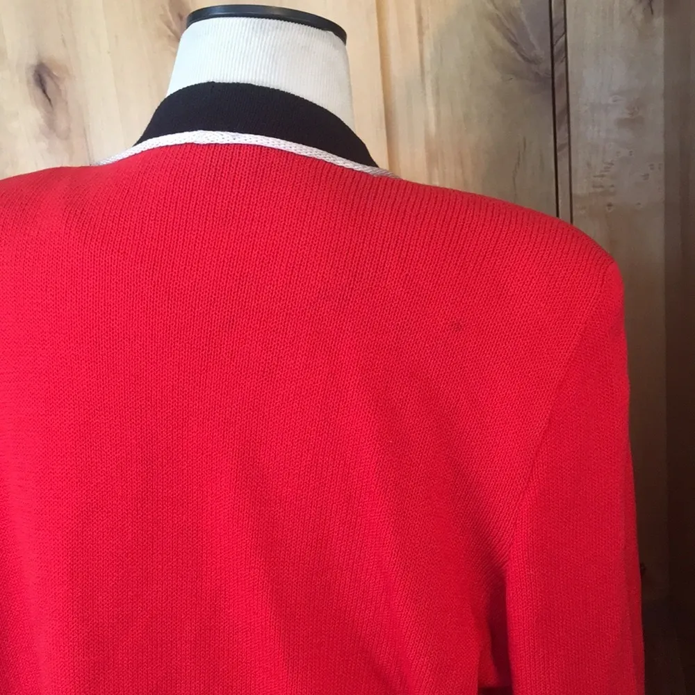 ST JOHN By MARIE GRAY Sportswear 3-Pocket Red Blk Ecru Open Cardigan Jckt EUC  M - Image 8