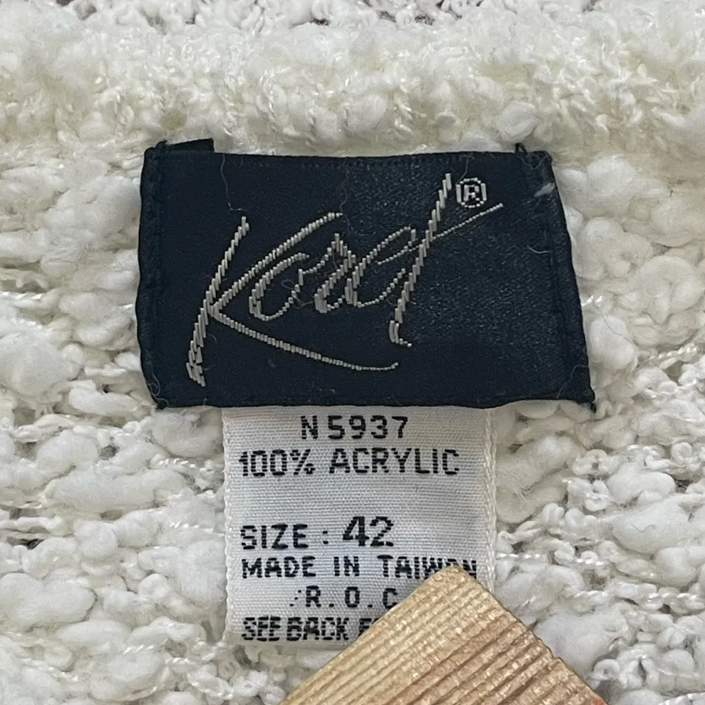 Vintage Koret Floral Textured Knit Pull Over Sweater grannycore White Size XL - Image 6