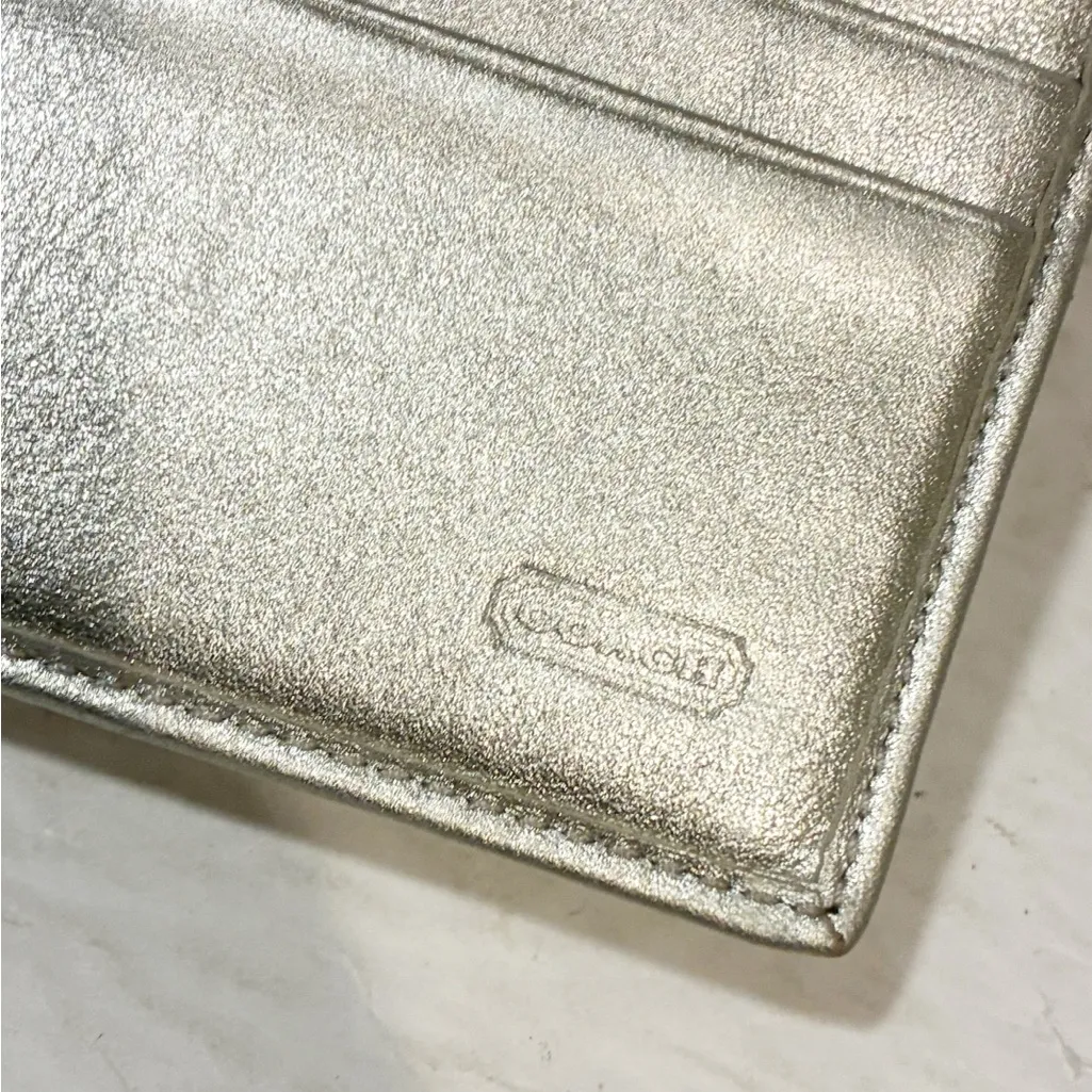 Vintage COACH Signature Metallic Jacquard Leather Medium Bifold Wallet Card Case - Image 4