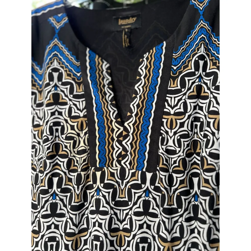 Laundry By Shelli Segal L Tunic Shift Dress Drop Waist Stretch Lined Black Blue - Image 3