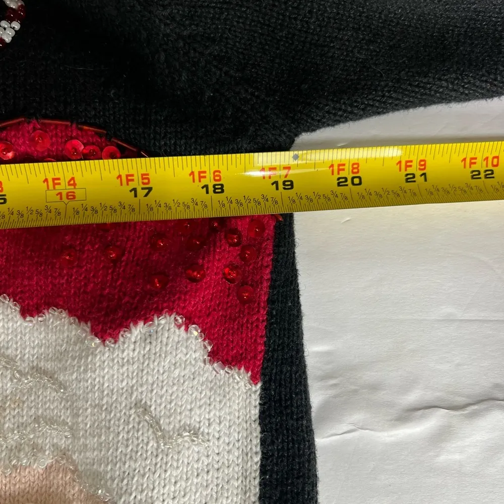 Carly St Claire M zip front beaded sequin Santa cardigan Christmas holiday ramie Black Size M - Image 9